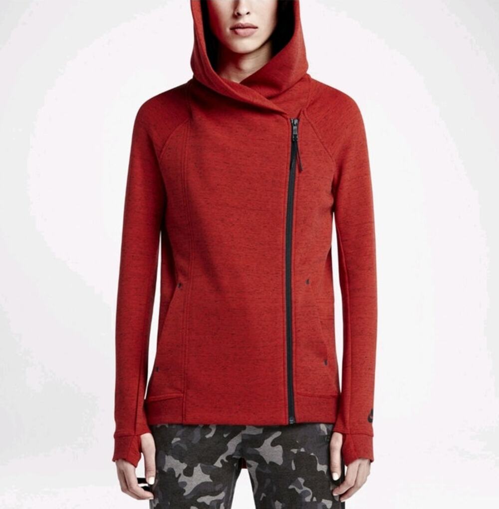Nike Tech Fleece Cape Hoodie Red Moto Zip Streetwear M Campus School Oversized
